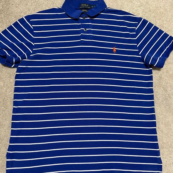 Polo Ralph Lauren Orange Pony Blue Striped Polo Shirt Medium - Picture 1 of 6